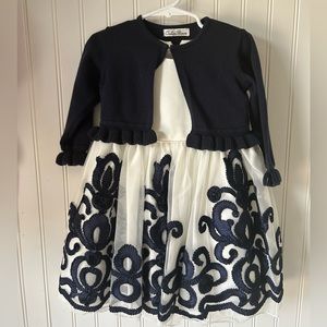 Couture Princess Off-white and Navy Dress w/ Cardigan- 2T